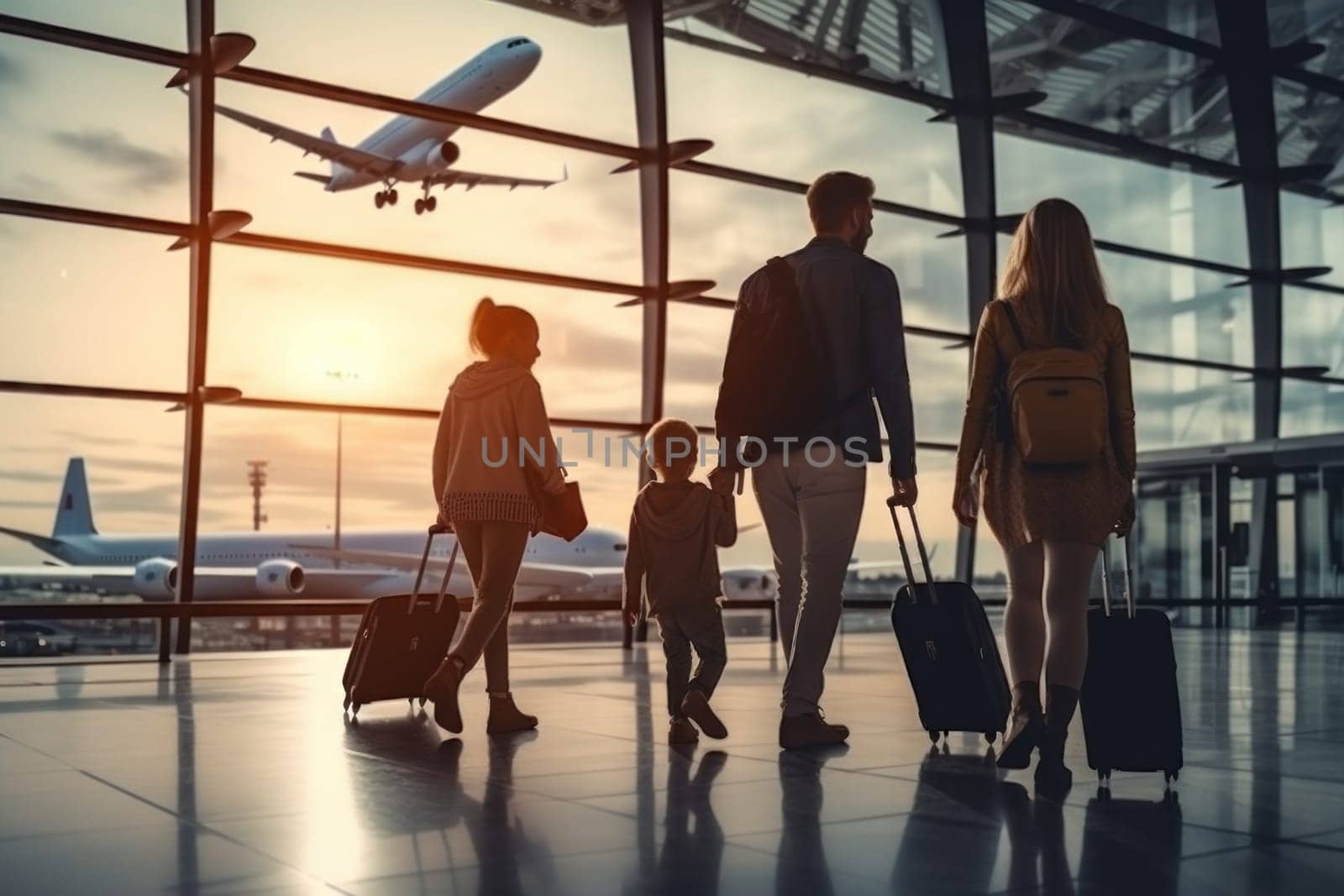 Family Trip Concept, family travel at airport,Time for family vacation, Generative AI.