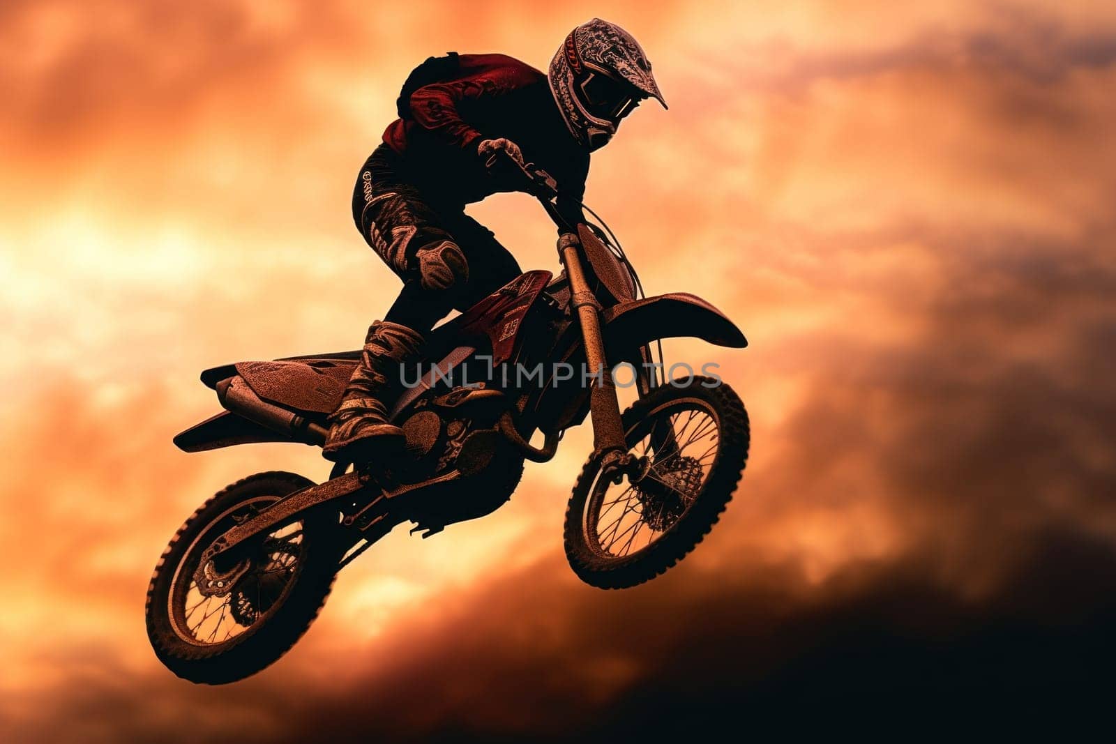 Photo of motocross jump silhouette with natural background.