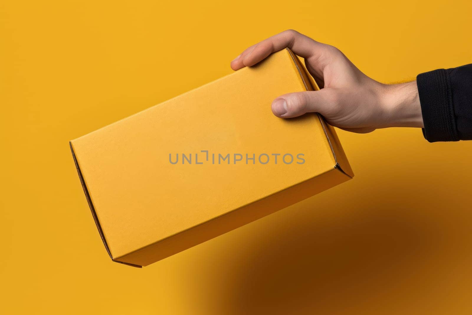 a hand holding a mailing box mockup delivery service concept photo.