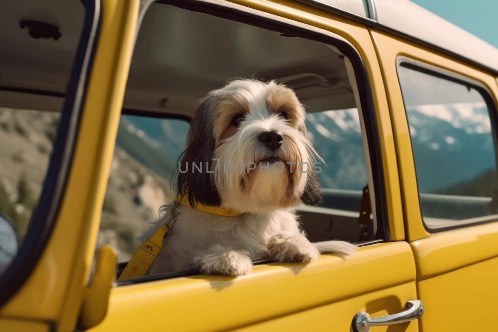 Car trunk with cute Dog and luggage Dog Travel concept Generative AI.