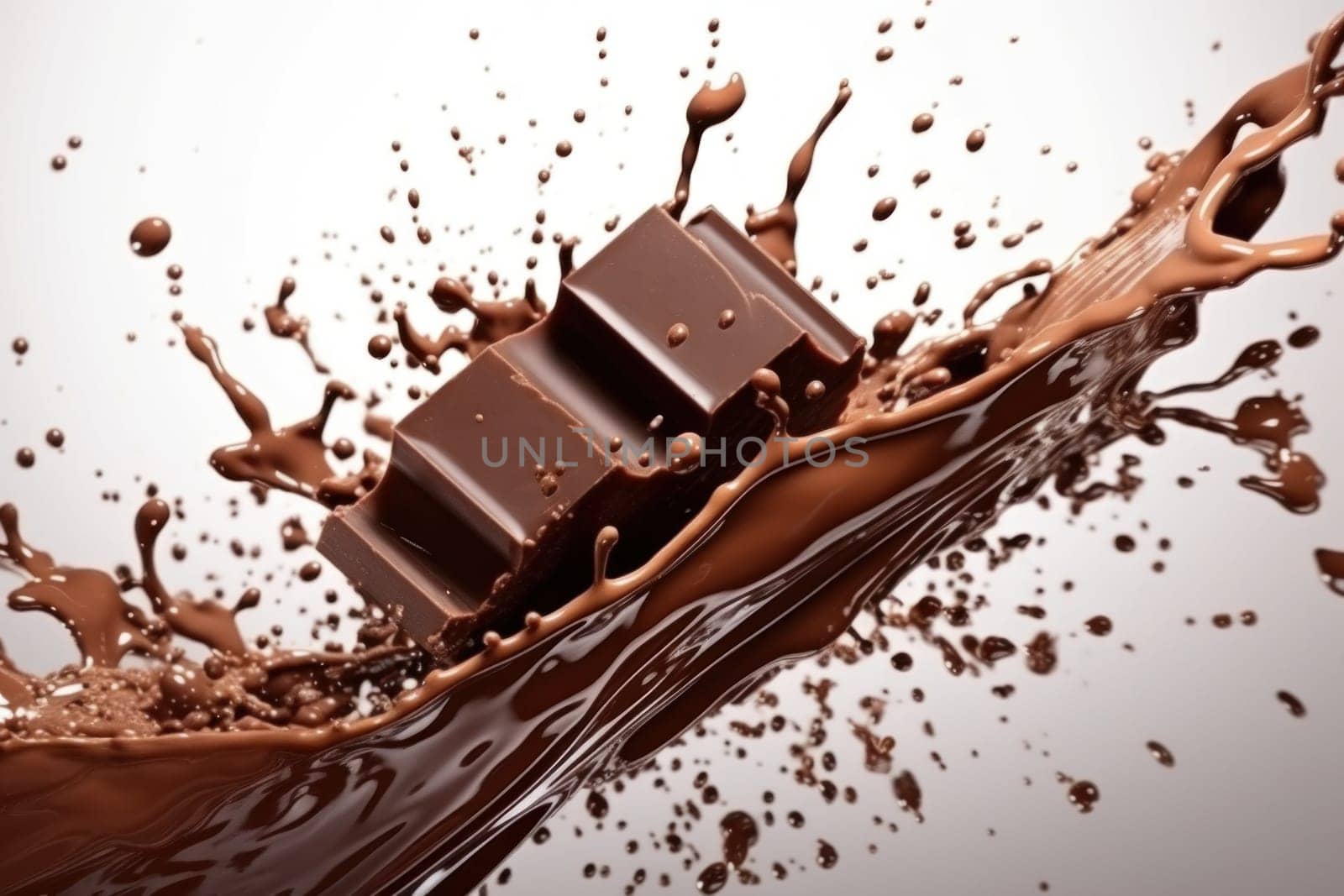 pieces of chocolate with chocolate splash.