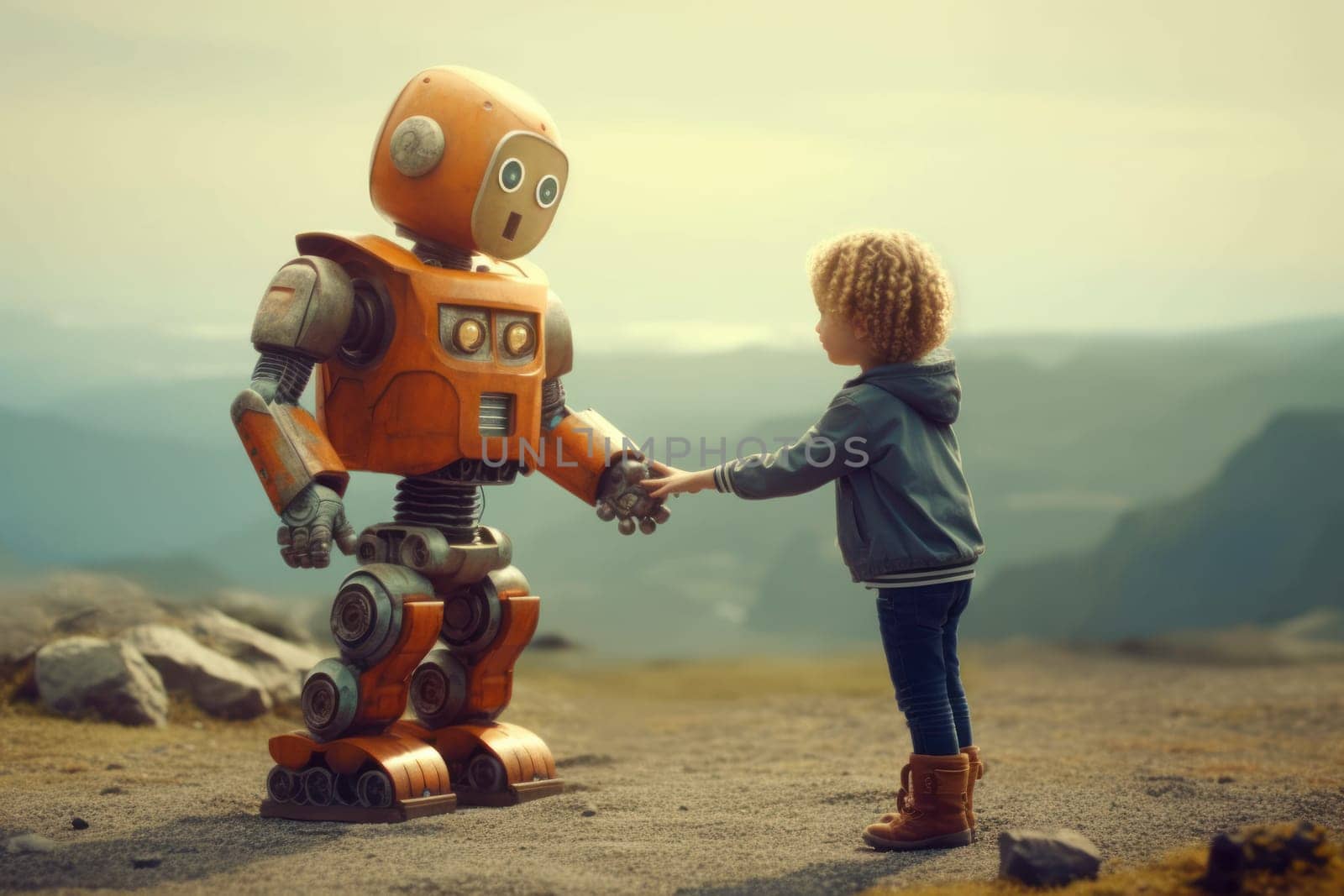 kid interact with robot artificial intelligence Generative AI.