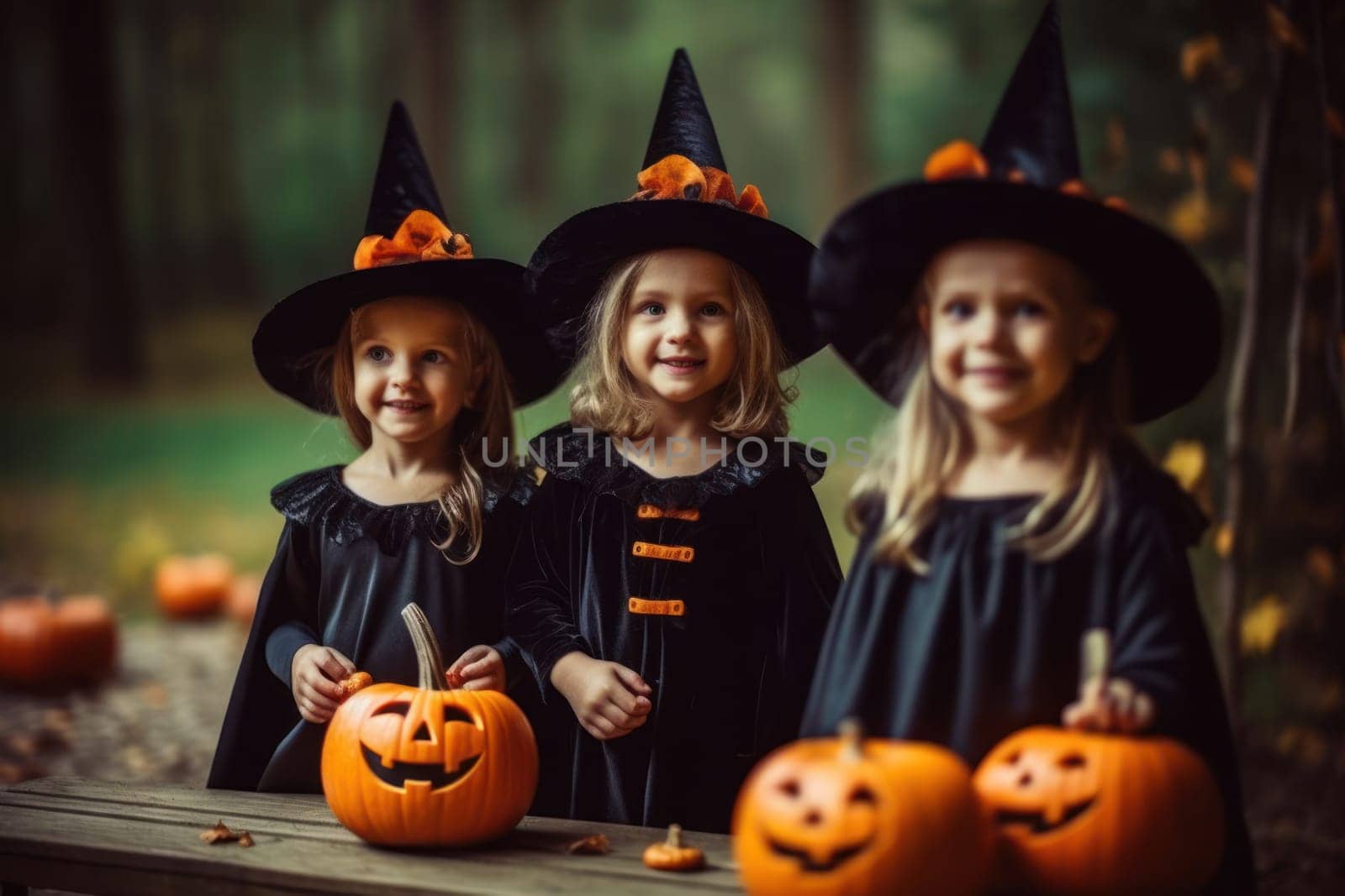 family celebrating halloween event together.