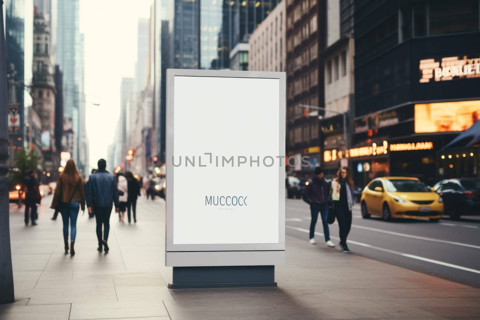 Digital Media Blank white mock up of advertising light box billboard at city background, advertising, Generative AI.