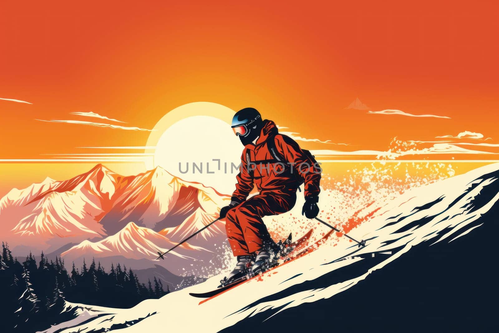 Skiing illustration poster background for advertising, Travel Poster.