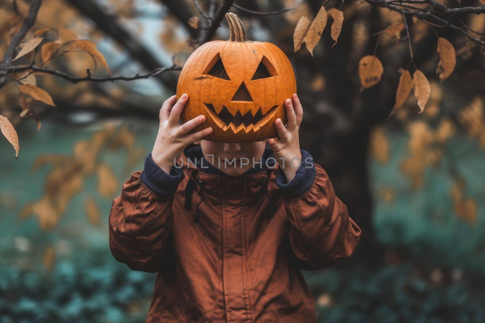 family celebrating halloween event together.