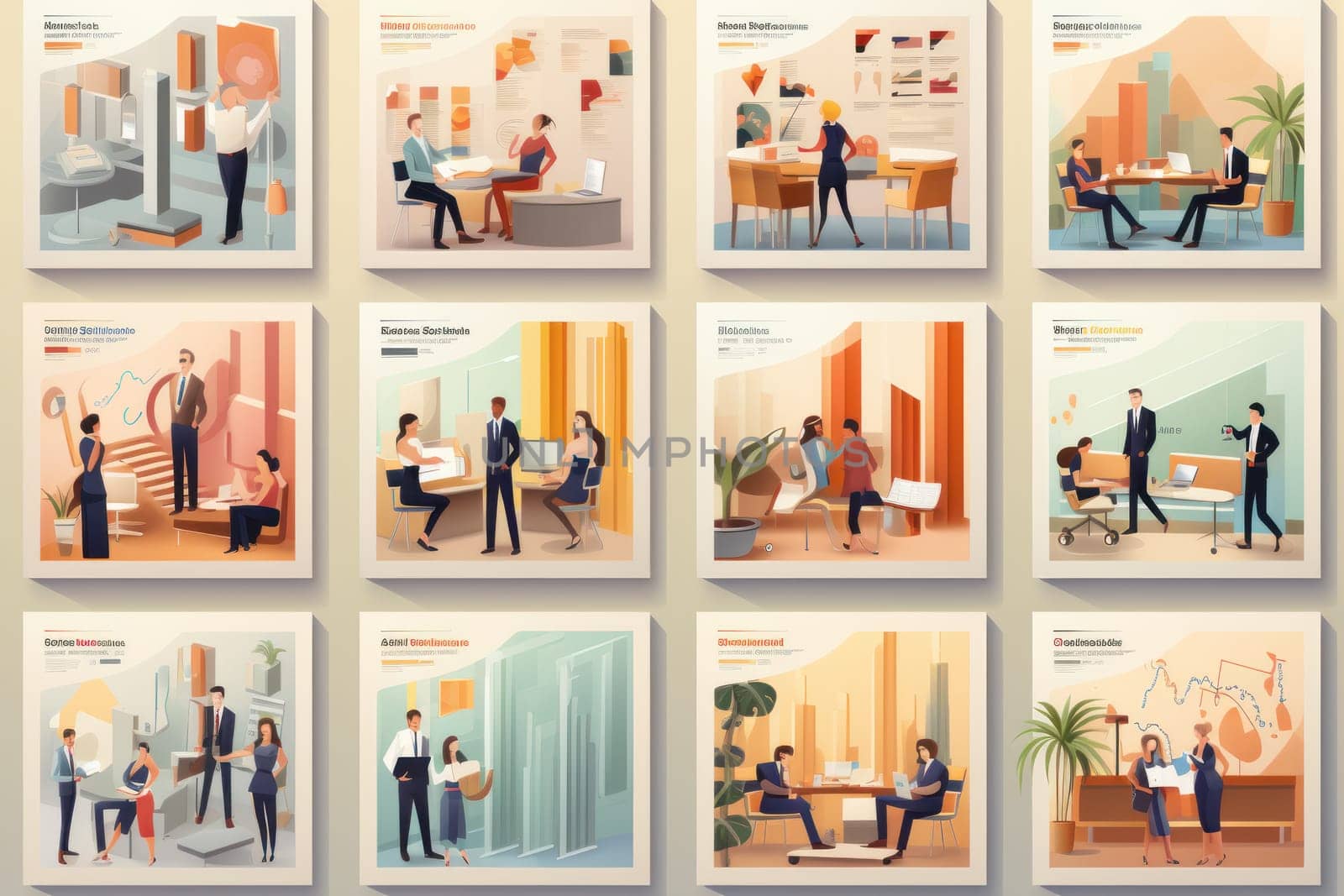 Business Marketing illustrations Mega set Collection of scenes taking part in business Generative AI by nijieimu