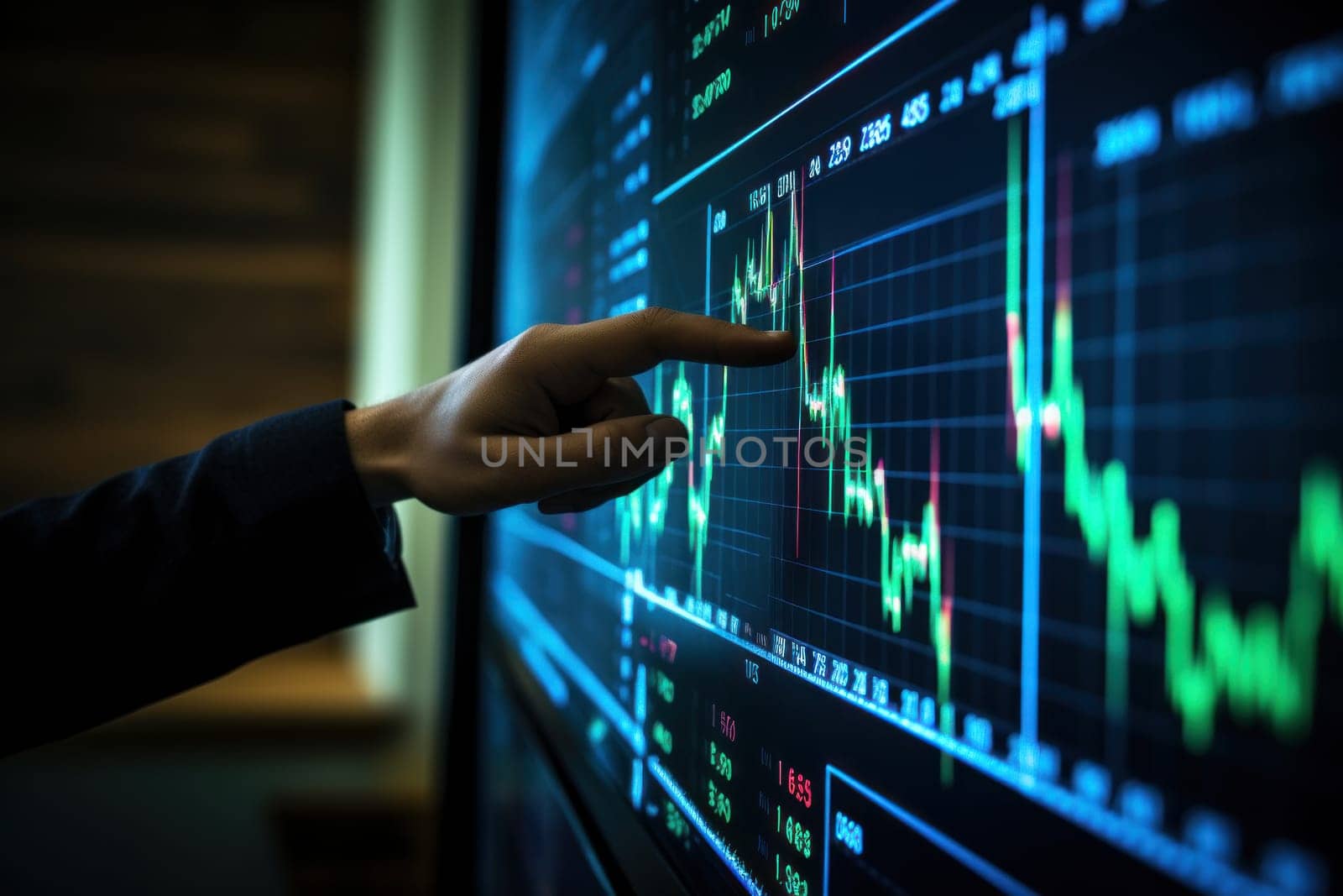 businessman hand pointing to stock market graph. Business concept..