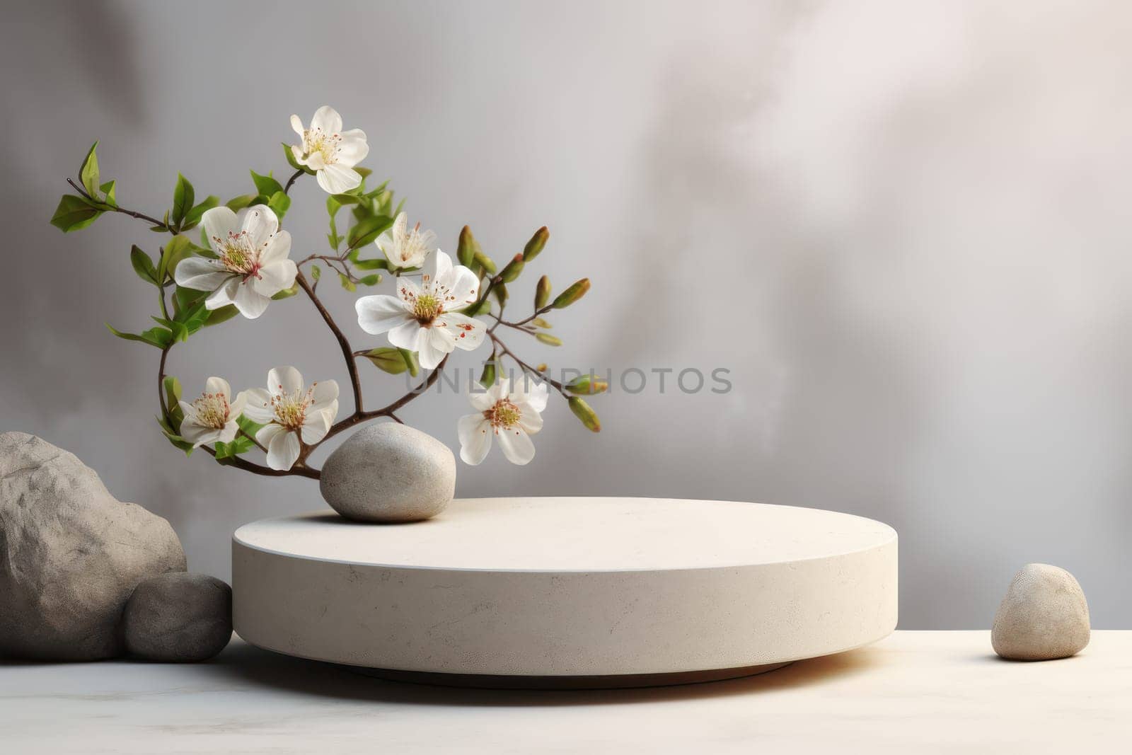 display podium with nature background, Generative AI.