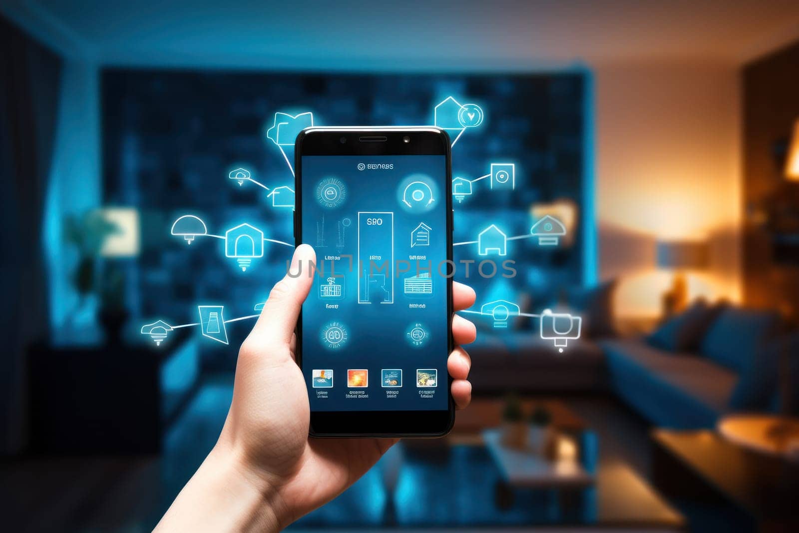 A person controlling smart home devices, Smart home management system using augmented reality.