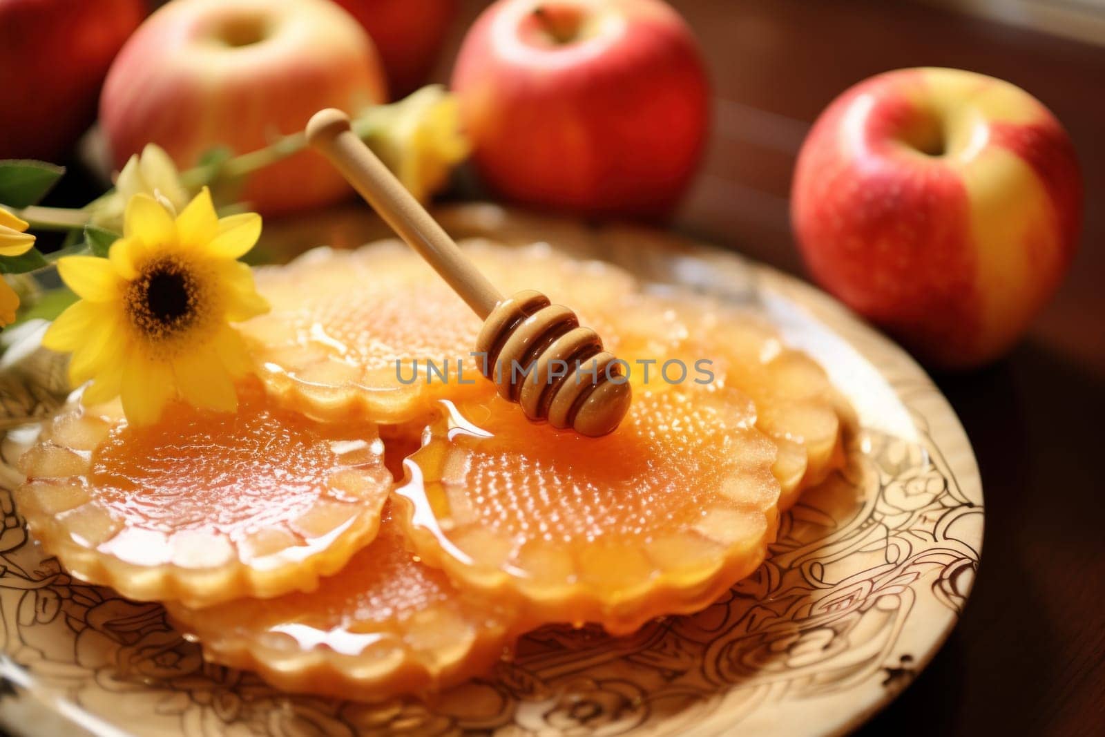 Honey, Close up product of honey and bee.