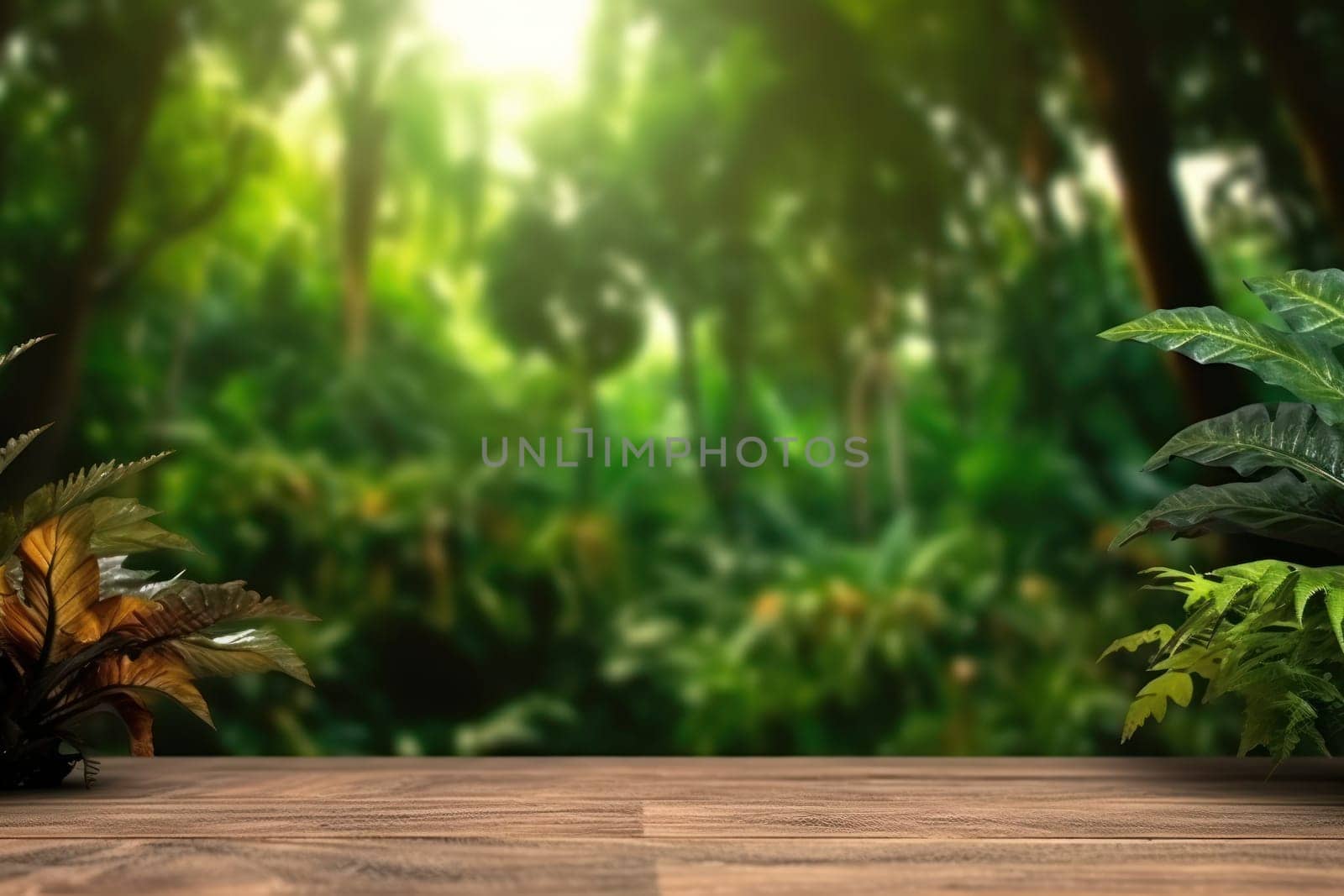 Empty minimal natural wooden podium background for product.