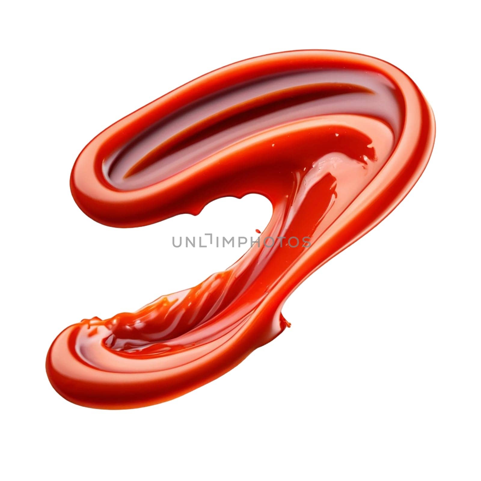 A splash of red thick liquid. 3d illustration, 3d rendering. png image. Red ketchup splashes isolated on white background, tomato pure texture. High quality image