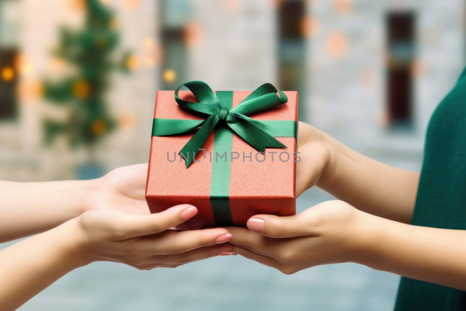 Close-up view of hands Giving a business gift in an office.