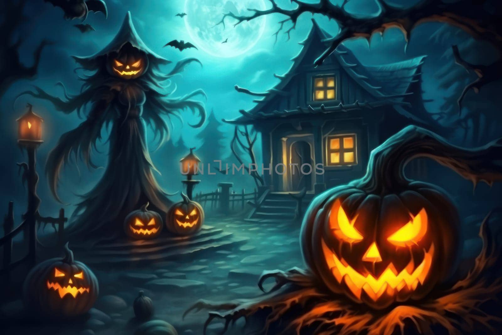 Halloween Event Happy Halloween Halloween spooky background scary pumpkins scene Generative AI.