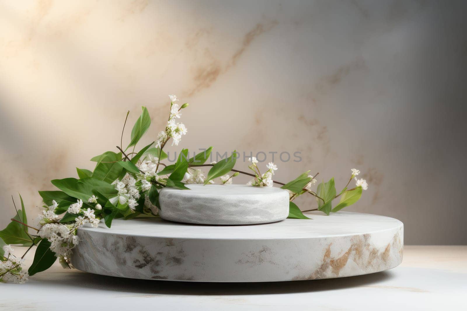 display podium with nature background, Generative AI.