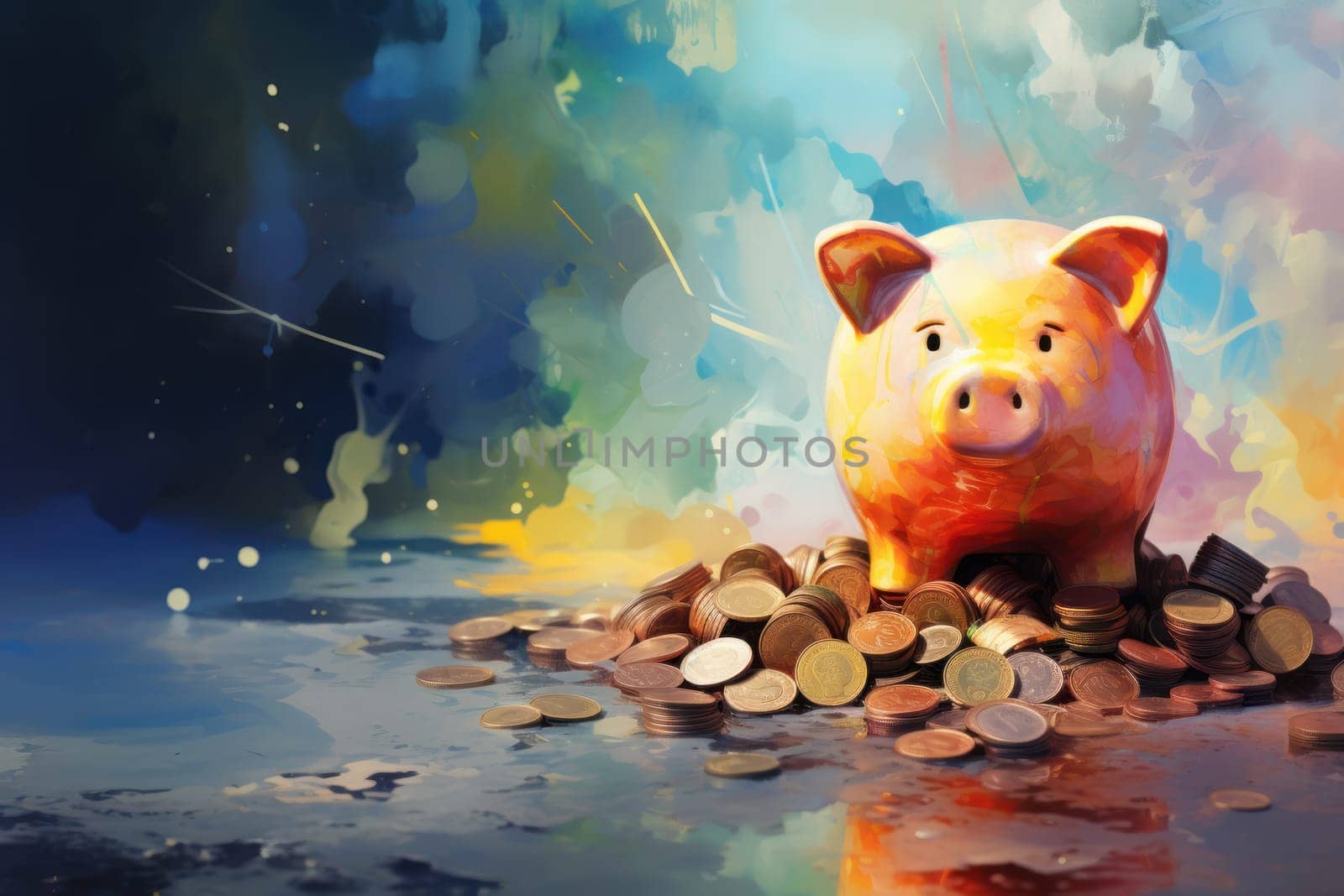 A lot of dollar money with piggy bank.