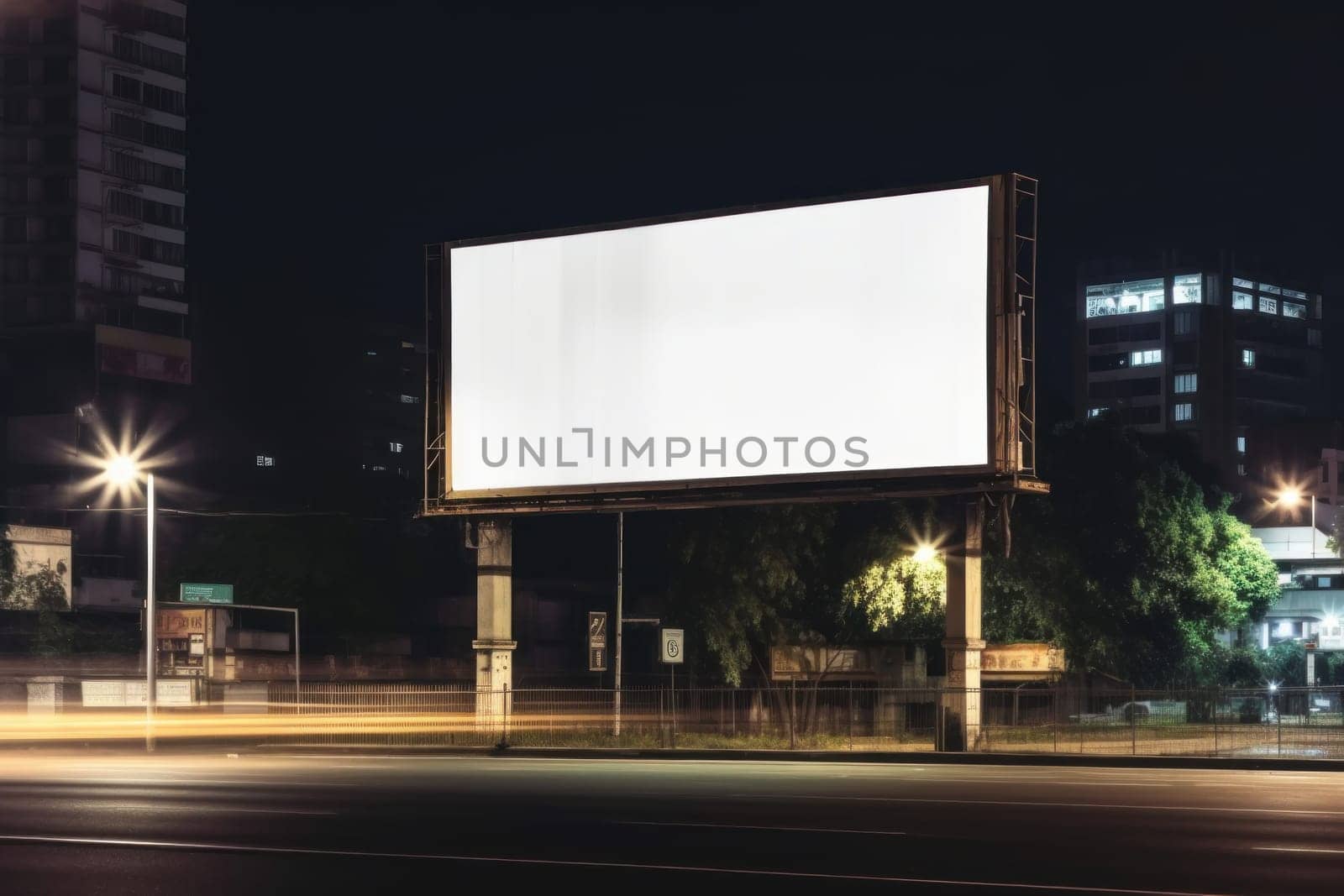 White empty billboard in an urban environment. City streets, Generative AI.
