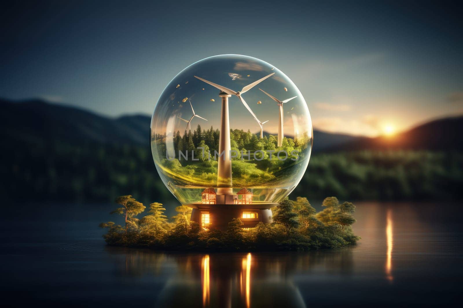Green eco friendly lightbulb, green energy innovation concept, Generative AI.