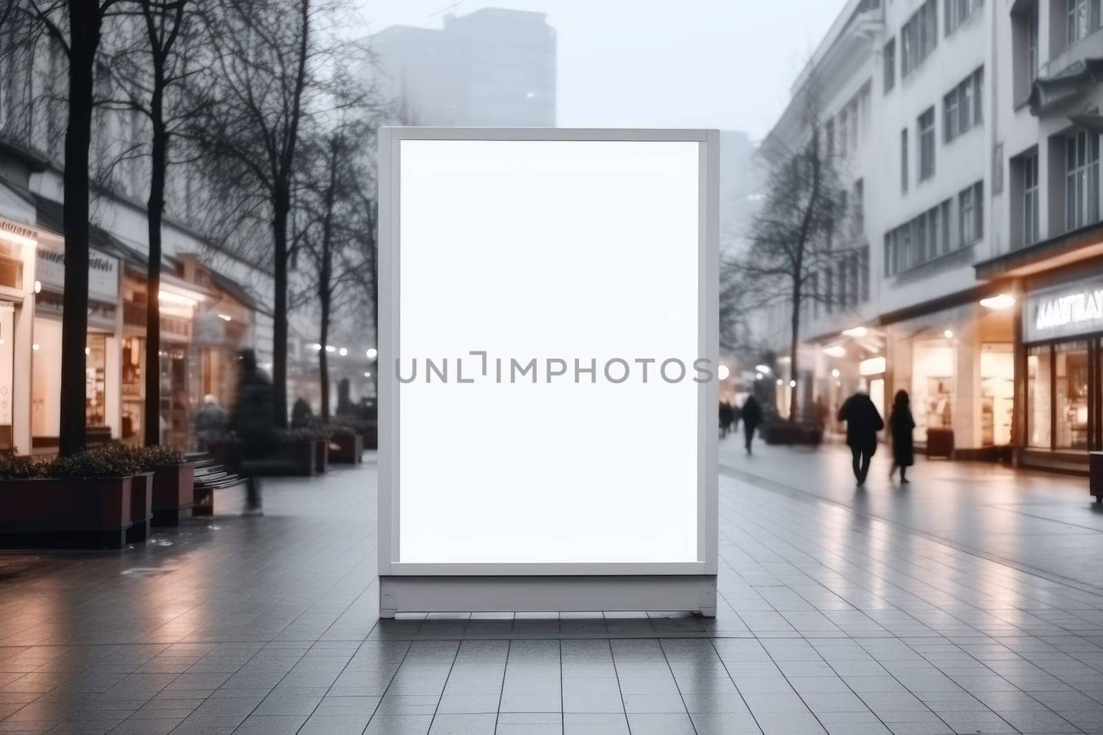 Blank billboard indoors outdoors, Generative AI.