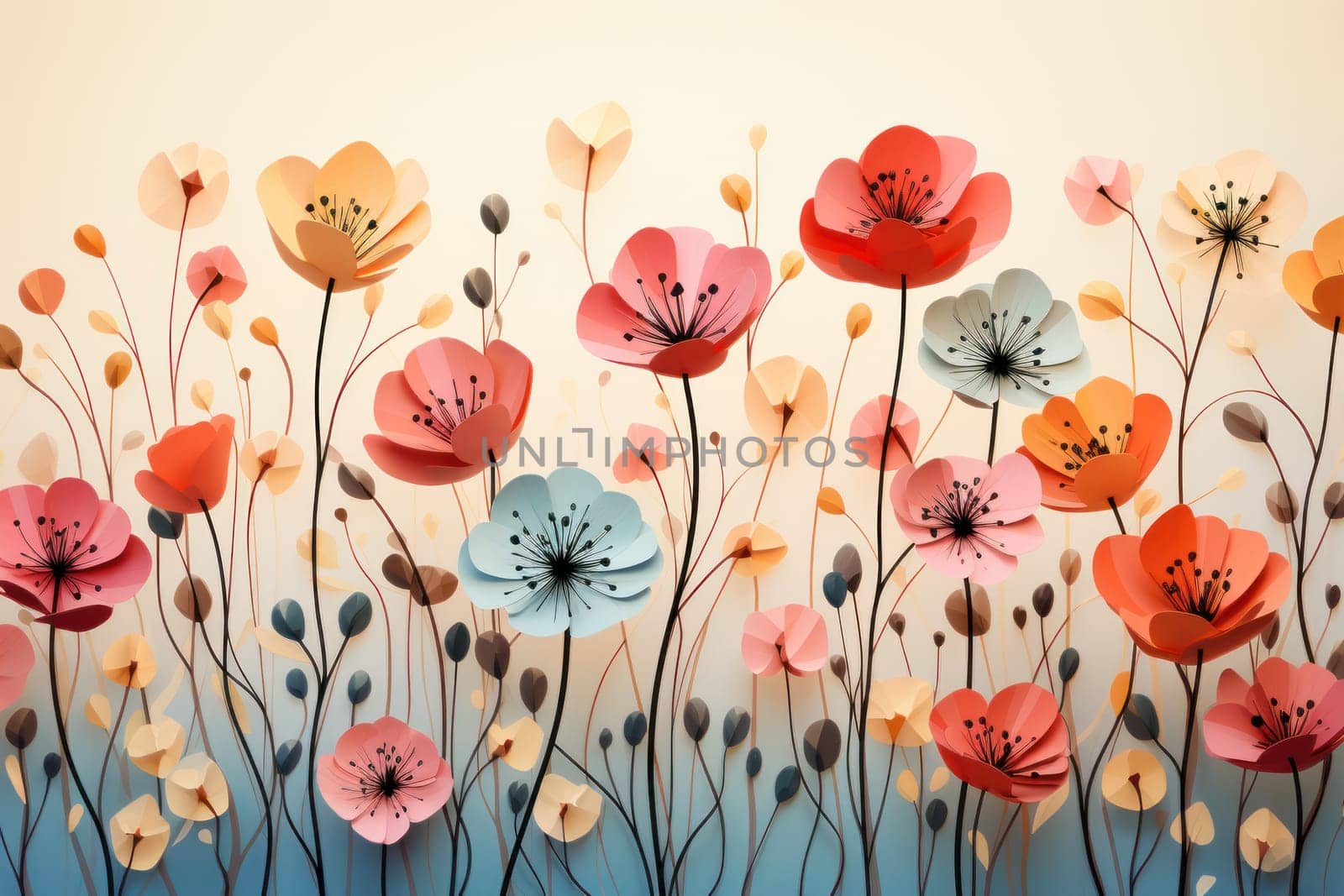 background with simple drawn flowers and fall things, Generative AI.