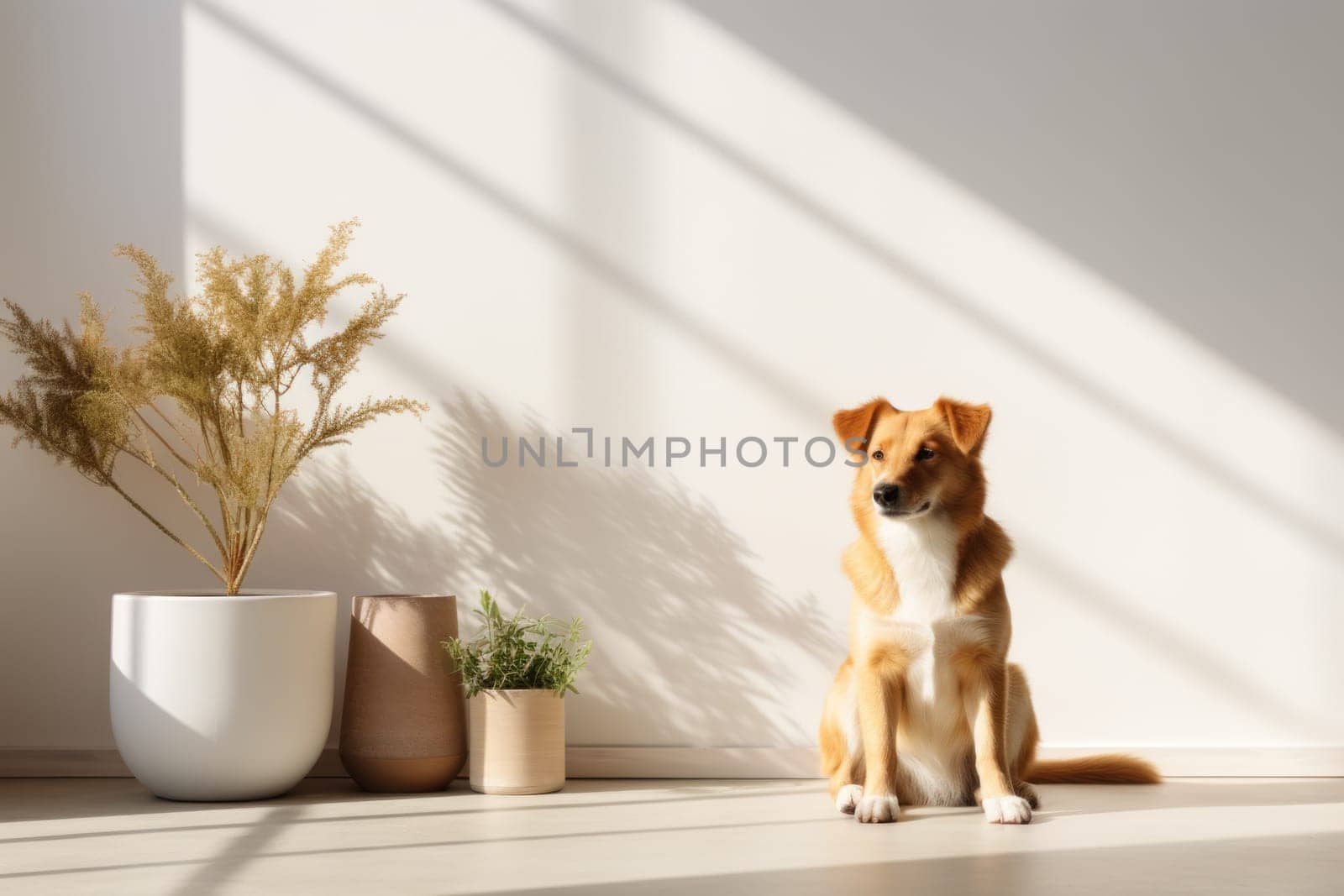 Photo of Dog in Modern living room interior.
