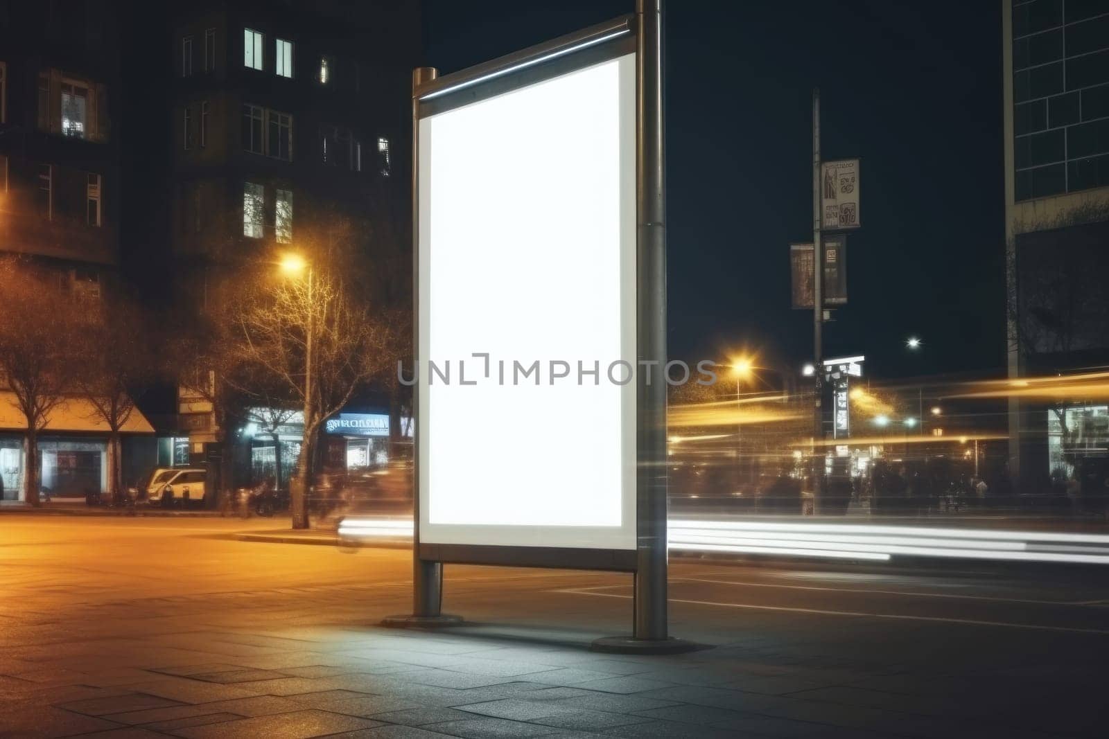 Digital Media Blank white mock up of advertising light box billboard at city background, advertising, Generative AI.