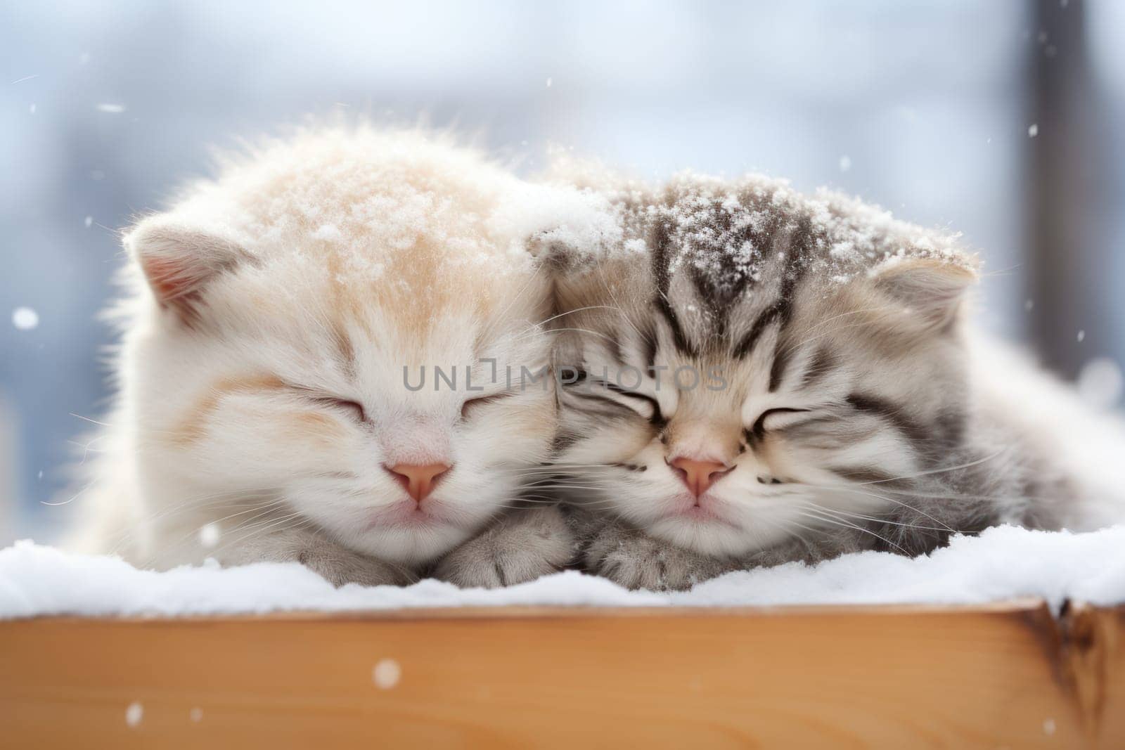Two Scottish Fold kittens cats is sleeping Generative AI.