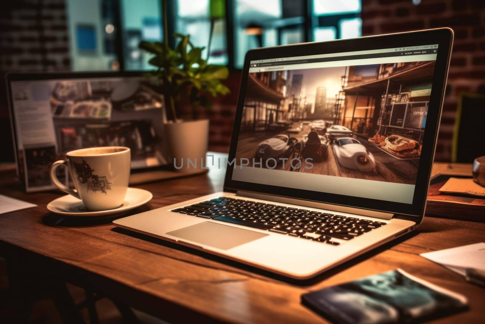 A designer's desk with a laptop designer's working table Generative AI.