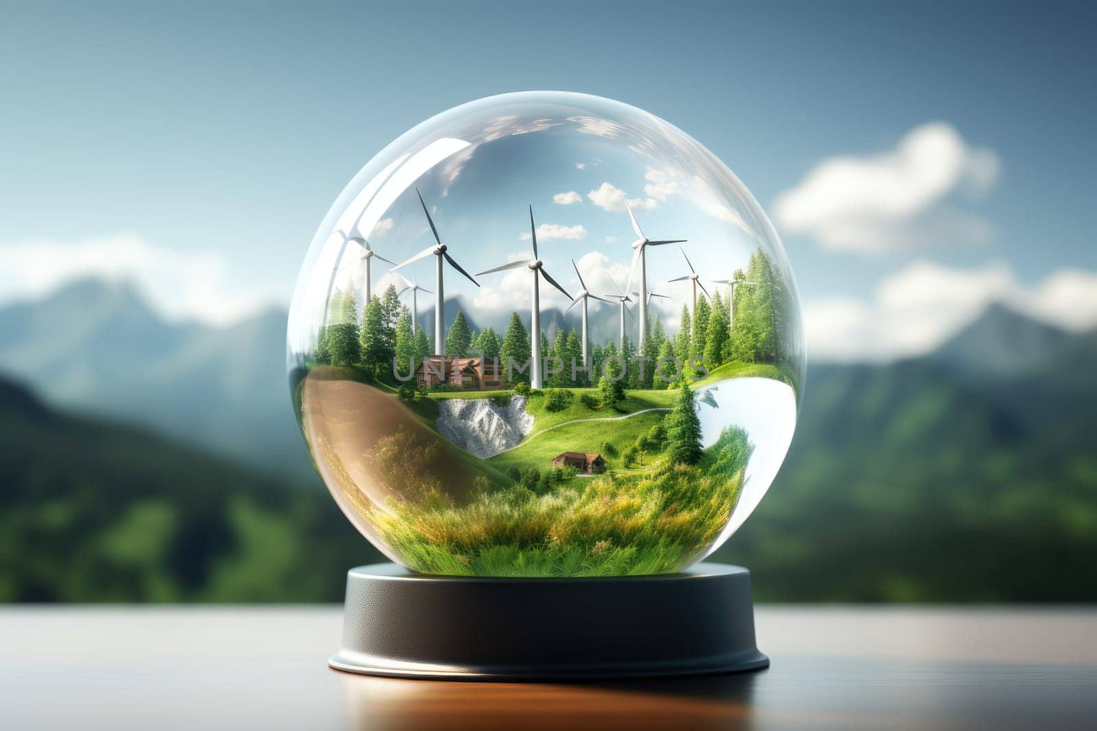 Green eco friendly lightbulb, green energy innovation concept, Generative AI.