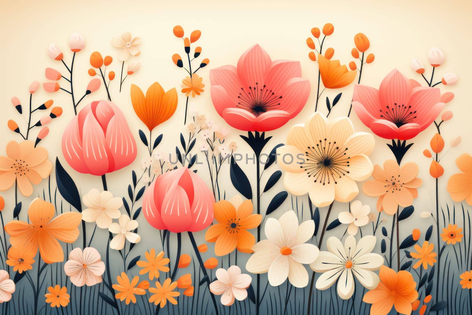 background with simple drawn flowers and fall things, Generative AI.