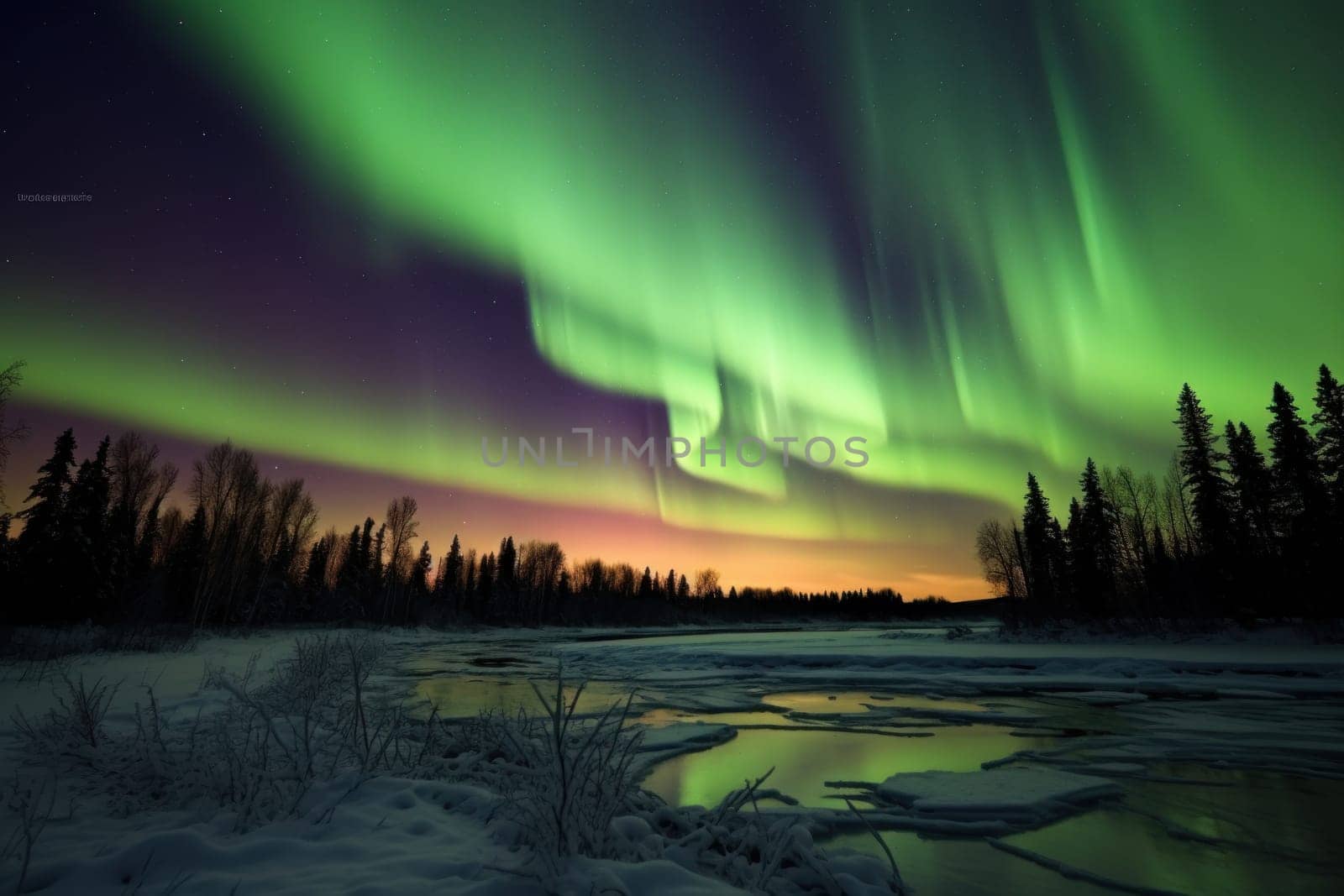 Beautiful aurora views Northern lights above the mountains.