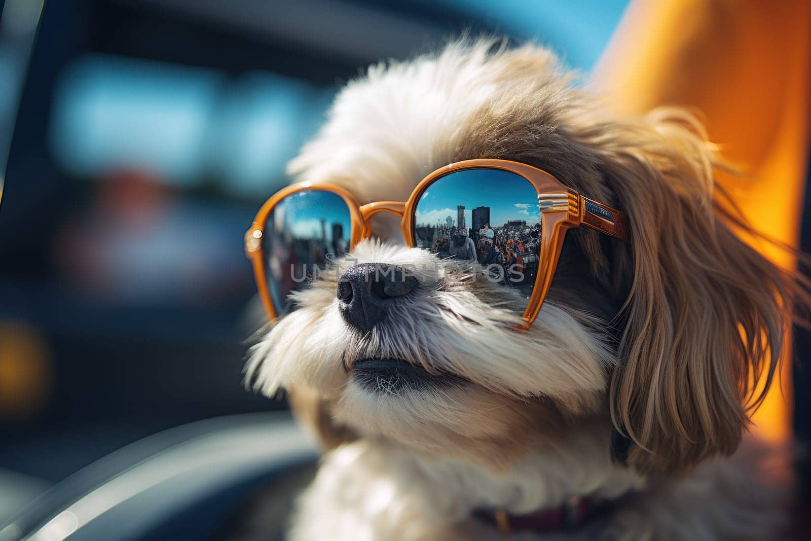 Car trunk with cute Dog and luggage Dog Travel concept Generative AI.