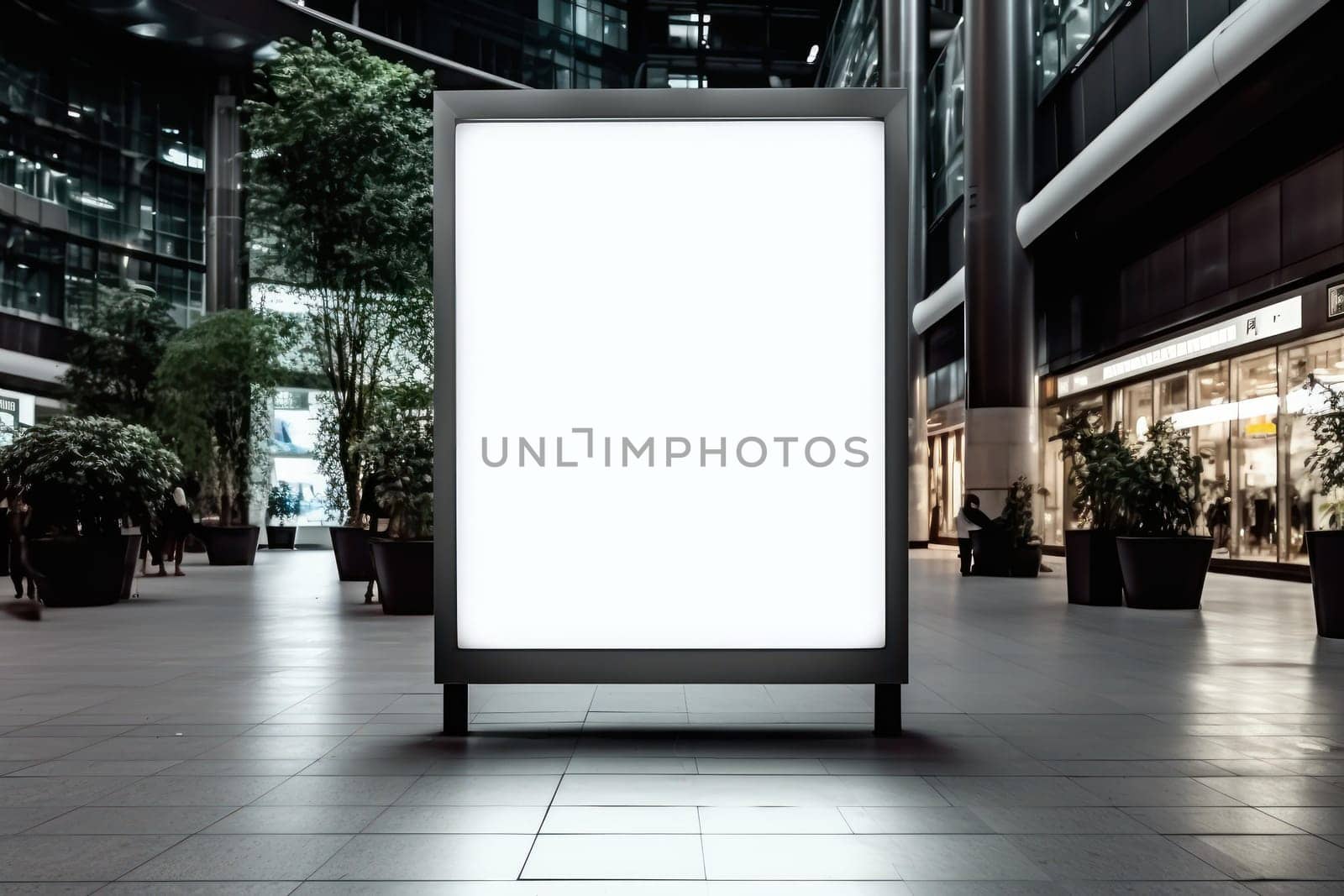Blank billboard indoors outdoors, Generative AI.