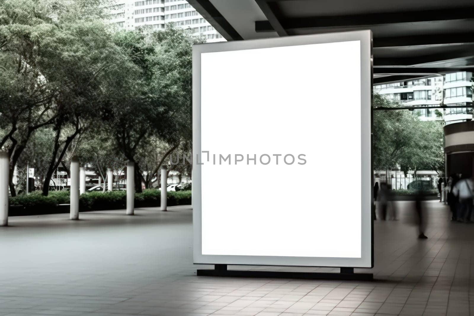 Blank billboard indoors outdoors, Generative AI.