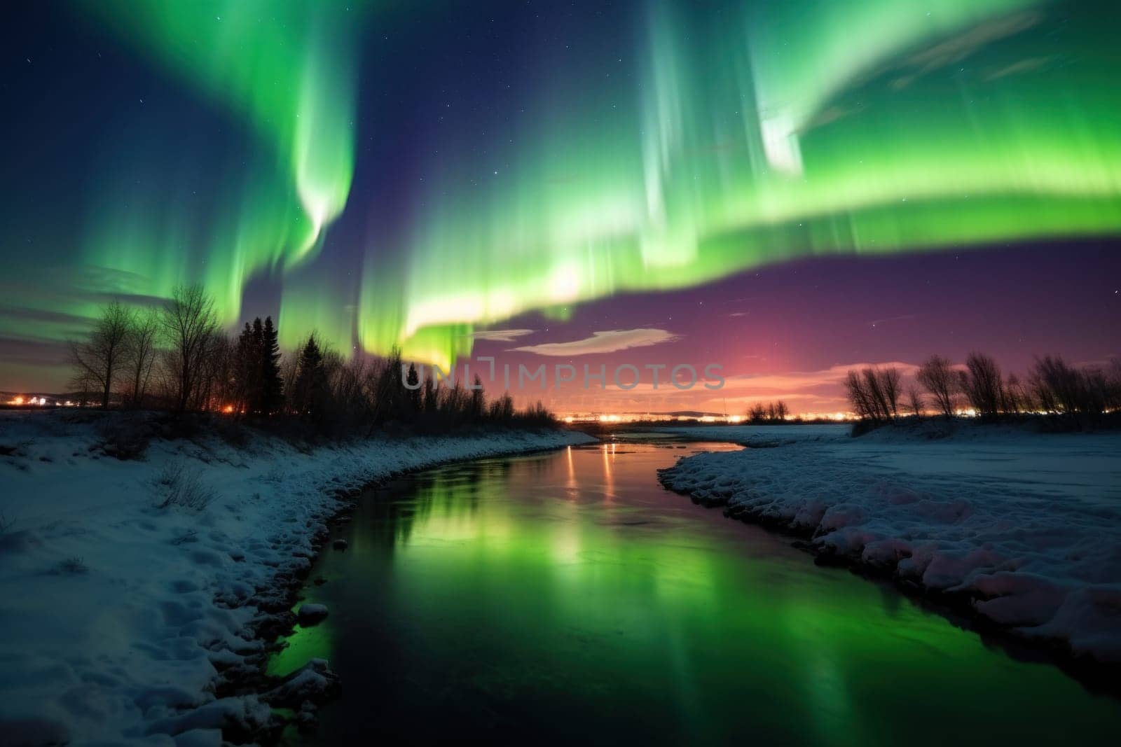 Beautiful aurora views Northern lights above the mountains.