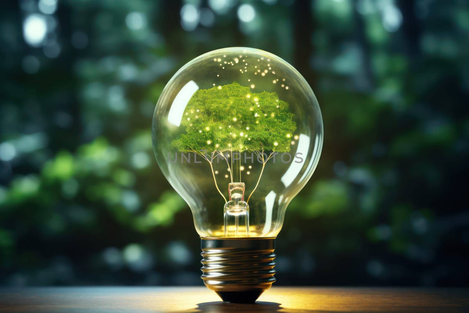 Green eco friendly lightbulb, green energy innovation concept, Generative AI.