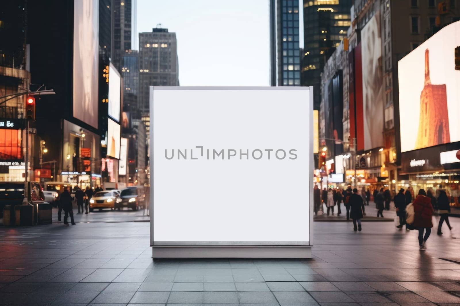 Digital Media Blank white mock up of advertising light box billboard at city background, advertising, Generative AI.