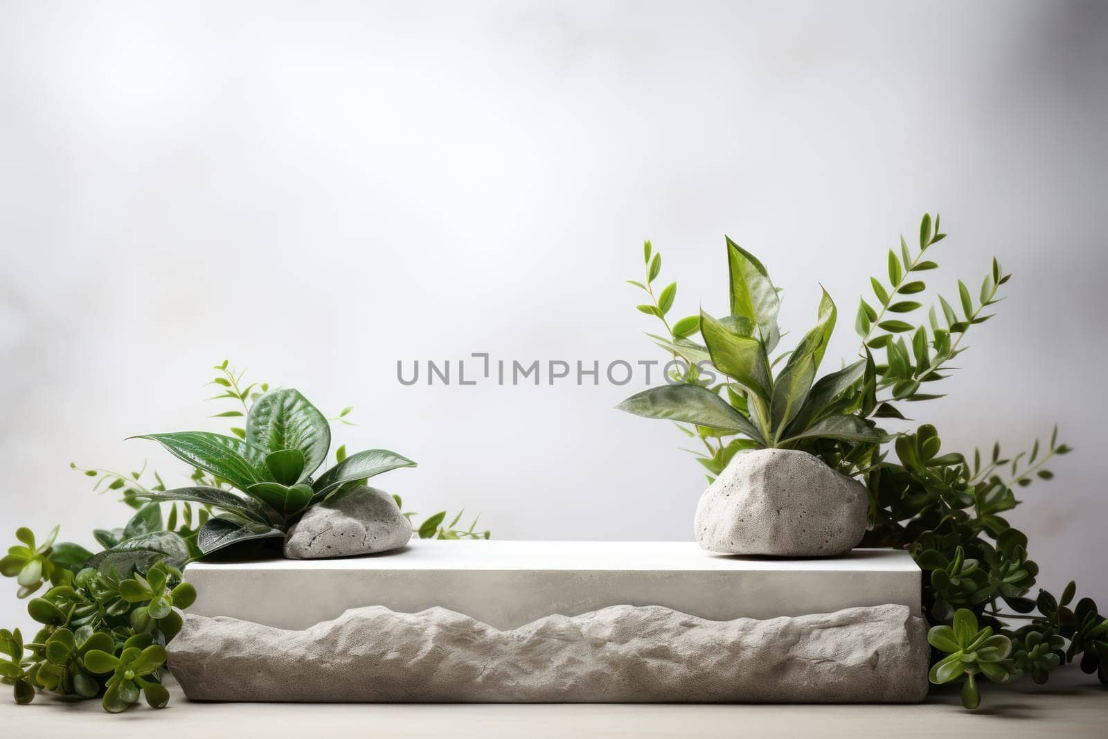 display podium with nature background, Generative AI.