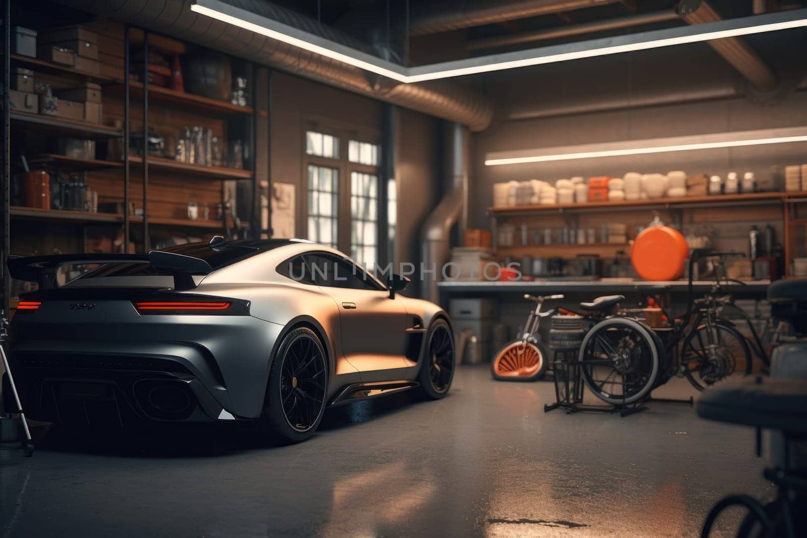 Photo of car garage complete with workshop equipment.