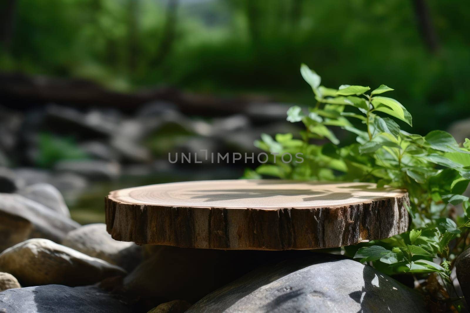 Empty minimal natural wooden podium background for product.