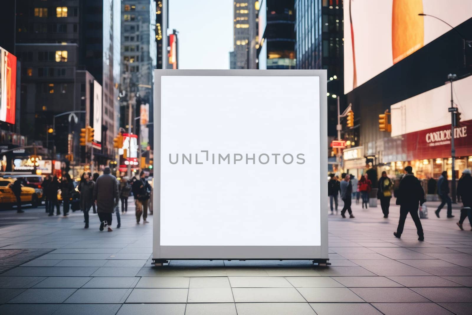 Digital Media Blank white mock up of advertising light box billboard at city background, advertising, Generative AI.