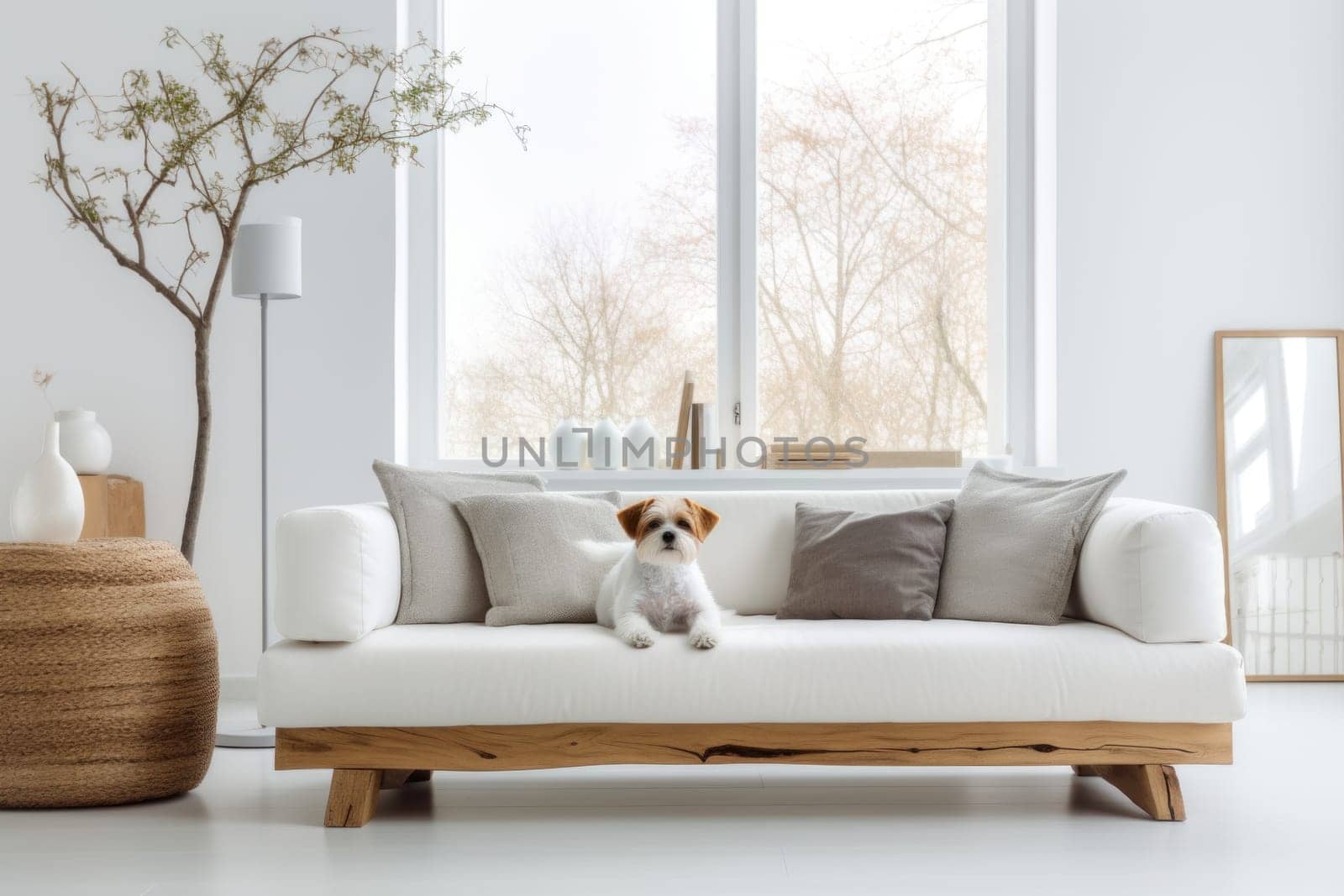 Photo of Dog in Modern living room interior.