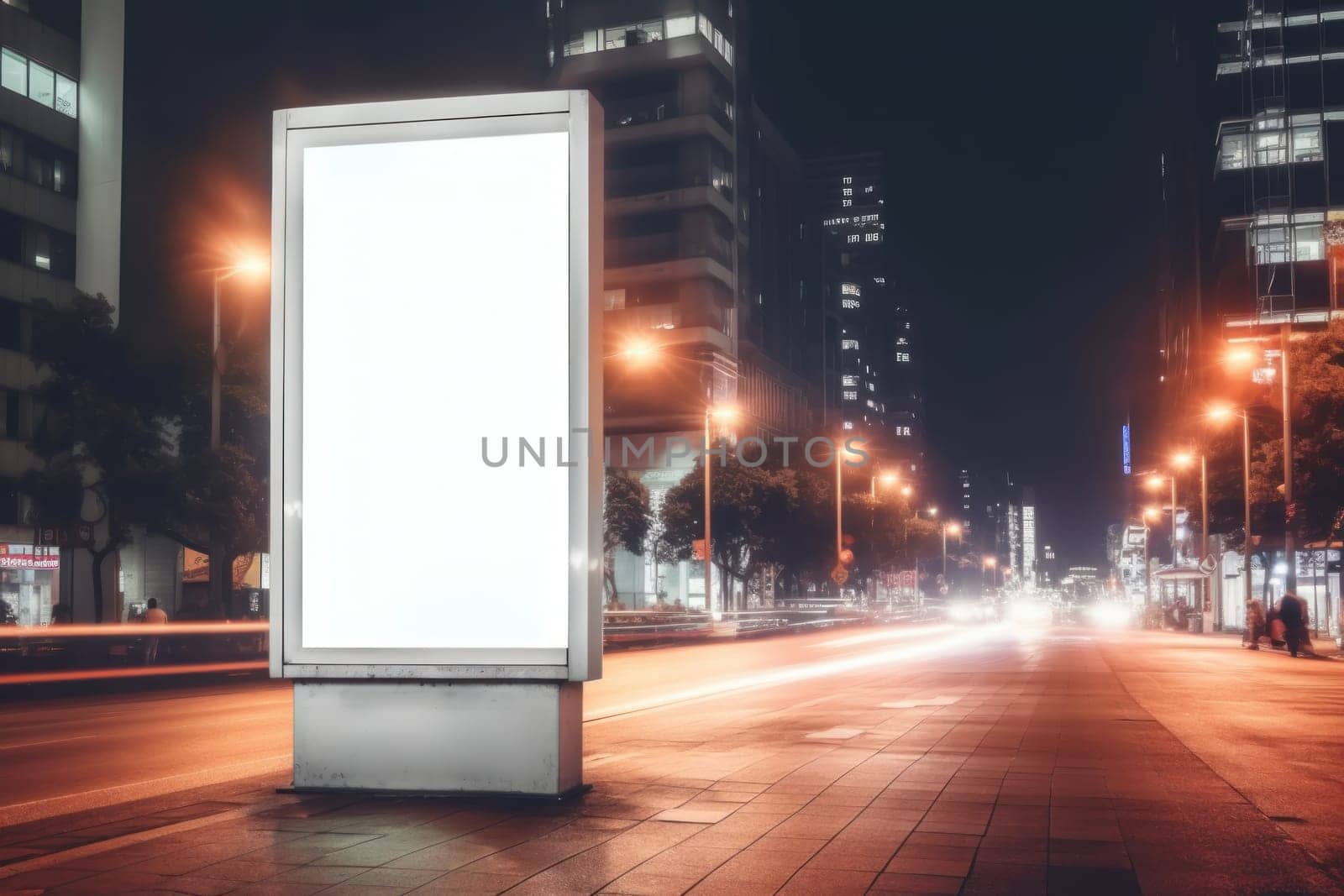 Digital Media Blank white mock up of advertising light box billboard at city background, advertising, Generative AI.