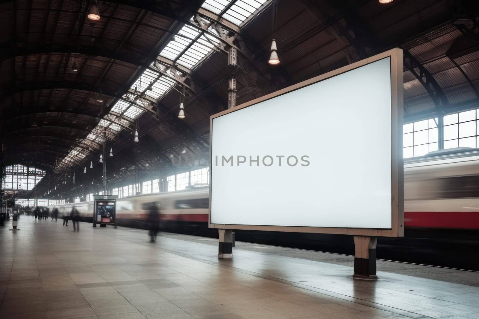 Blank billboard indoors outdoors, Generative AI.