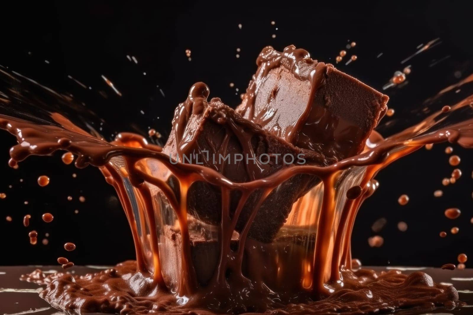 pieces of chocolate with chocolate splash.