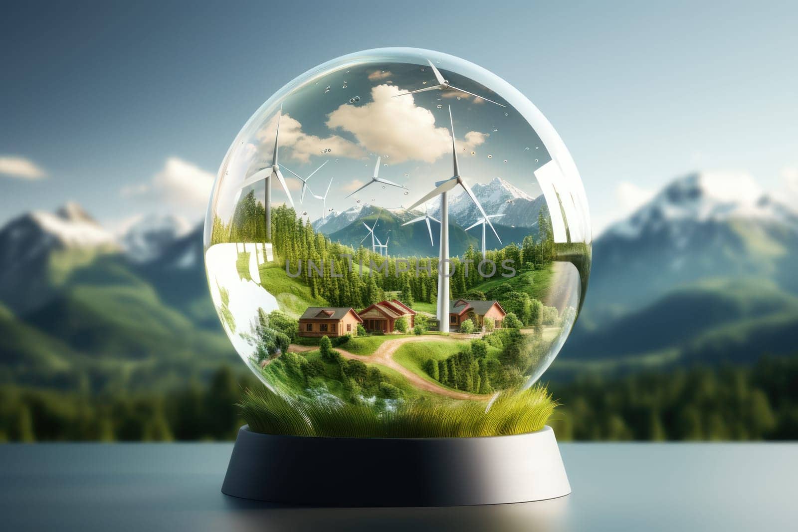 Green eco friendly lightbulb, green energy innovation concept, Generative AI.
