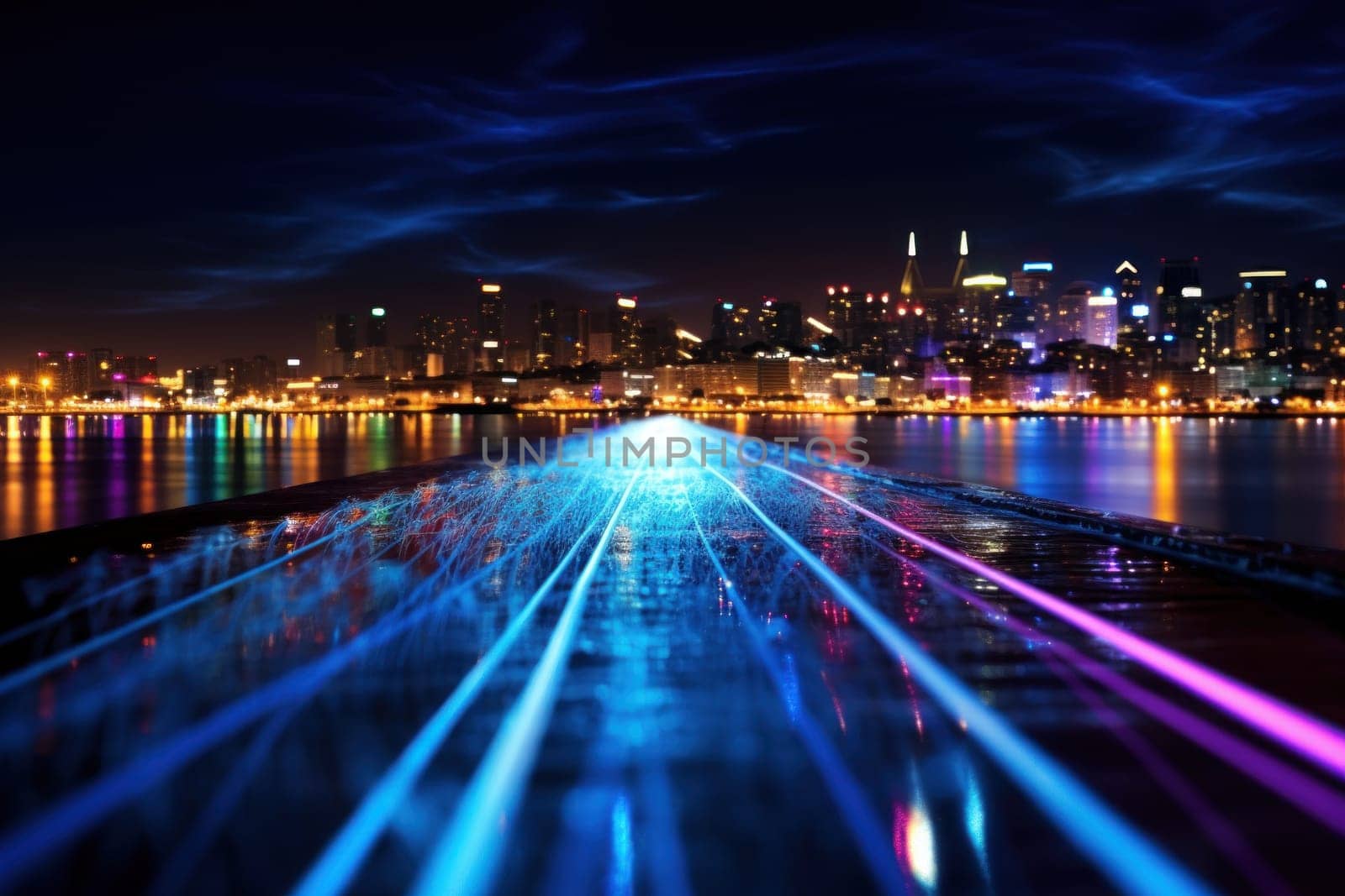fiber optic speed line, image of modern city network communication concept.