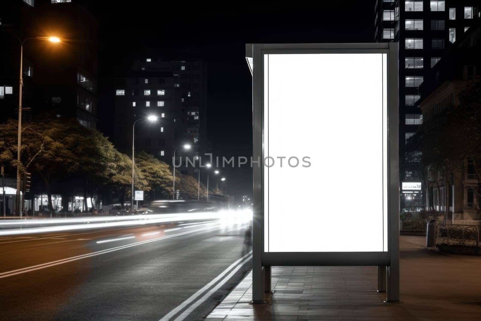 Digital Media Blank white mock up of advertising light box billboard at city background, advertising, Generative AI.