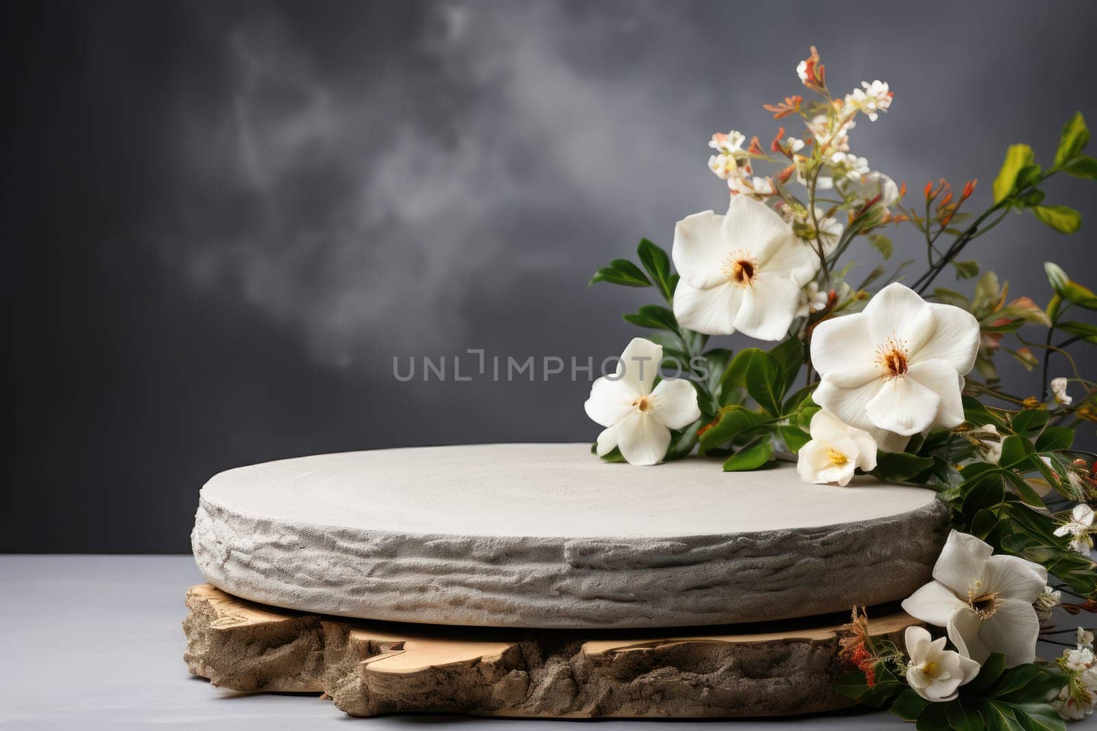 display podium with nature background, Generative AI.